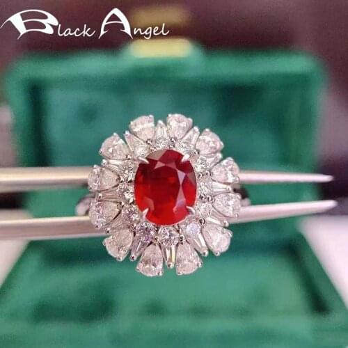 BLACK ANGEL 2021 New Ruby Ring Inlaid Luxury Single Red Gemstone Adjustable For Women Wedding 925 Silver Jewelry Party Gift