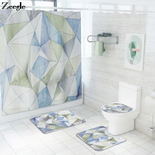 Marble Printed Bathroom Rug Set Toilet Floor Mat Anti-slip Bathroom Carpet Mat Toilet Foot Pad Bath Mat with Shower Curtain