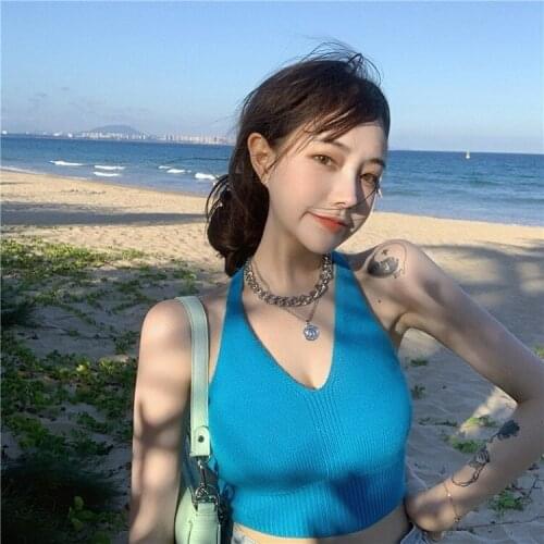 Crop Top Women Camisole Vest Female Built In Sexy Backless Jacket Halter Top Summer Cothes For Women