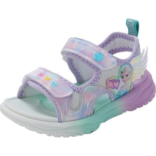 Disney cartoon frozen elsa summer new girls sandals soft sole cartoon wings princess stud sandals