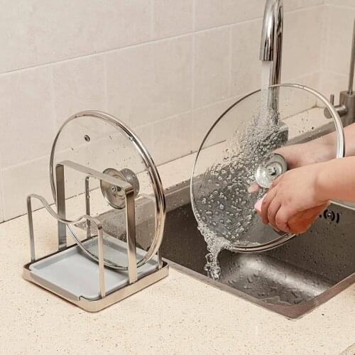 Multifunctional Aluminum Alloy Pot Cover Shelf Storage Rack Kitchen Dish Rack Storage Cutting Board Rack Cutlery Silver