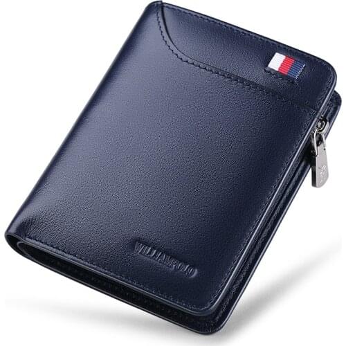 Multi-function Genuine Leather Short Wallet Men Card Holder Coins Purse Male Small Wallet High Quality Zipper Real Mens Leather