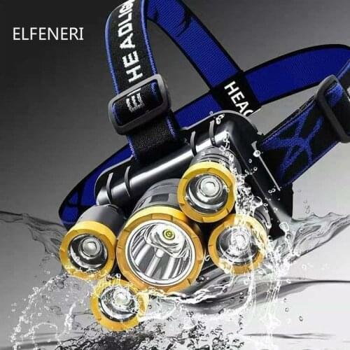 Five-head Headlight Super Bright Rechargeable Fishing Lamp Long-range Super Bright Head-mounted LED Miners Lamp Flashlight 99