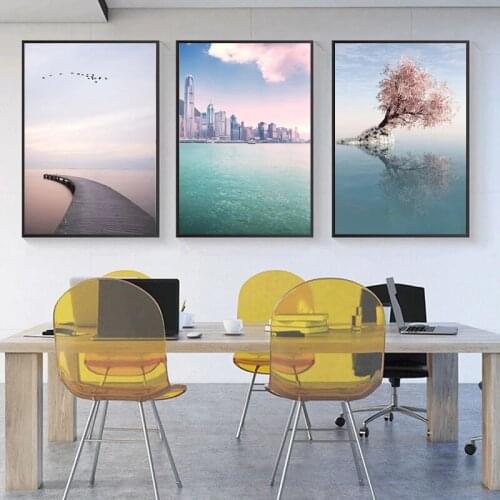 Wall Art Beautiful Blue Seawater Sky Tree Paintings Nordic Canvas Posters Prints for Living Room Bedroom Corridor Decoration