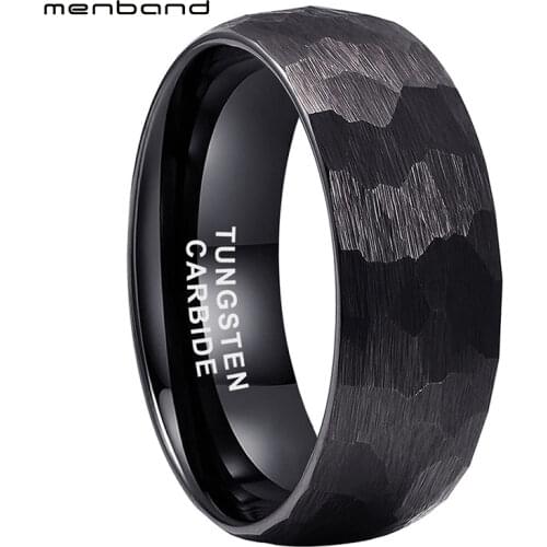 Black Tungsten Wedding band Men Women Unique Hammer Ring With Multi Faces And Brushed Finish 6MM 8MM Comfort Fit