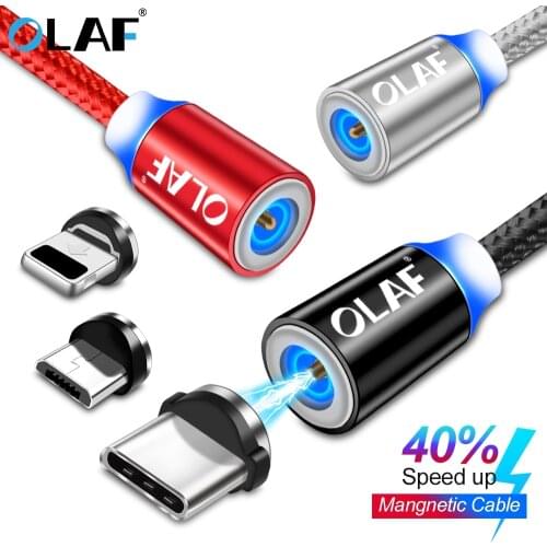 OLAF Magnetic Cable Braided LED Type C Micro USB magnetic usb charging cable for Apple iphone X 7 8 6 Xs Max XR Samsung s9 cord