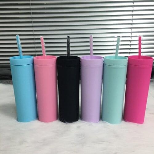 Wholesale 16oz Acrylic Skinny Tumbler Candy Colors With Lid And Straw Double Wall Portable Water Bottle For Party Gift