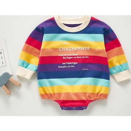 Autumn Baby Girls Clothes Pure Cotton Rainbow Stripes Baby Bodysuit Long Sleeve Infant Boys One Piece Newborn Clothes