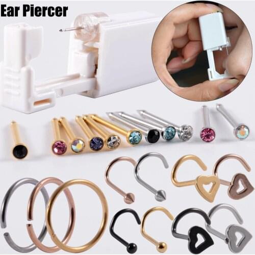 1PC Disposable Sterile Nose Piercing Gun Piercing Kit with Gem Nose Studs Surgical Steel Nose Ring Piercer Tool Body Jewelry 20