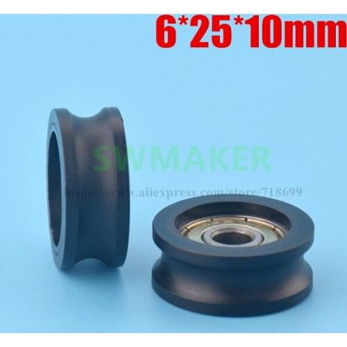 1pcs 6*25*10mm plastic coated plastic pulley, bearing wheel, groove U grooved wheel, 626ZZ flat wheel for door and window