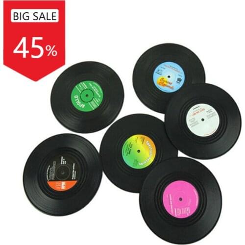 6 PCS Plastic Vinyl Record Coaster Cup Mat Black Retro Mug Coaster Pad Heat-resistant Non Slip Hot Drink Holder Home Decor