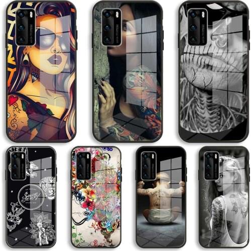 Tattoos Iphone Cases Luxury For 12 11 Pro X XS Max XR 8 7 6 Plus SE 2020 S Mini Balck soft Glass Cover