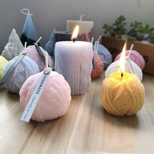 Christmas Candle Mould Knitting Wool Cylinder Silicone Candle Mold Diy Gypsum Plaster Mold Knitting Wool Ball Soap Silicon Molds