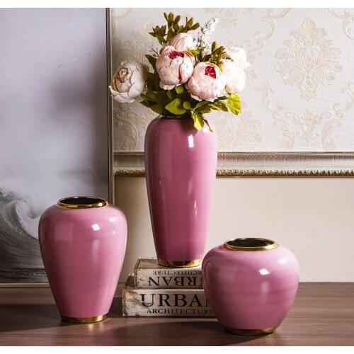 Nordic Modern Gold Pink Ceramic Vase Flower Arrangement Decorative Ornaments Modern Home Living Room Desktop Wedding