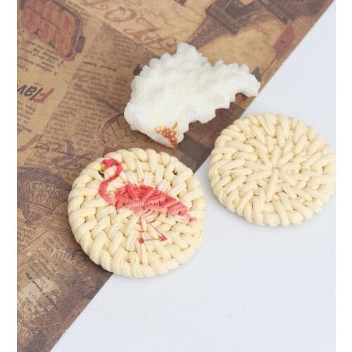 DoreenBeads Fashion Rattan Connectors Round Red Flamingo Woven Pattern Jewelry DIY Findings Components 3.9cm - 3.5cm Dia., 2 PCs