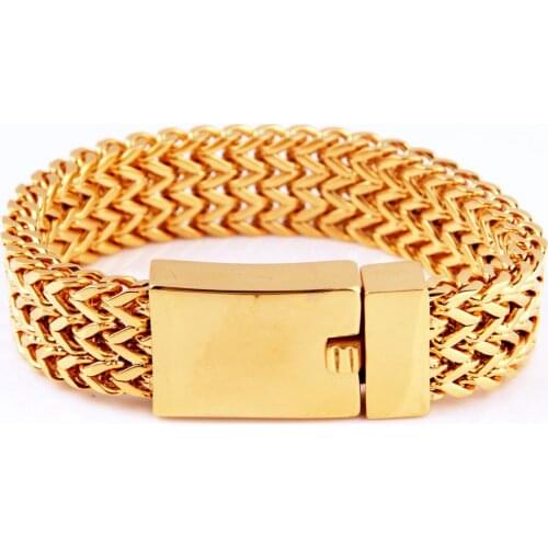 Granny Chic 8.7 Inches Hip Hop Rocker Rapper DJ Men Bracelet Punk Gold Color Stainless Steel Dubai Jewellery Mens bracelets