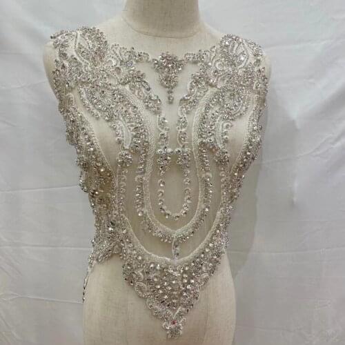 Rhinestone Crystal Appliques SYJ-3886815 Tulle Crystale Beading Lace Collar with Lace Backing Wedding Dress Belt Bridal Cover