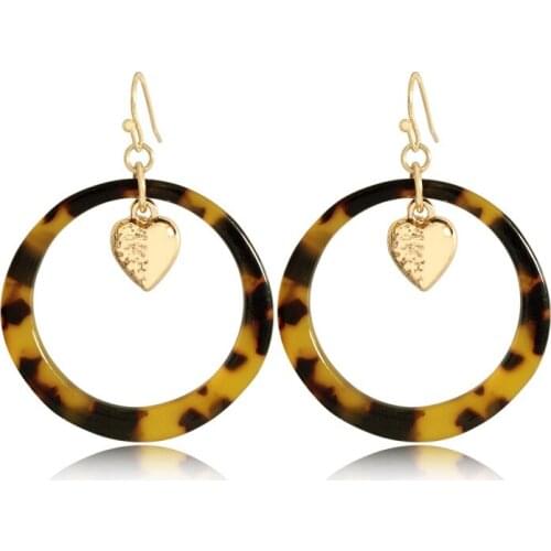 Vintage Bohemia Gold Color Plating Heart Inside Acrylic Circle Drop Earrings For Women Casual Elegant Jewelry High Quality