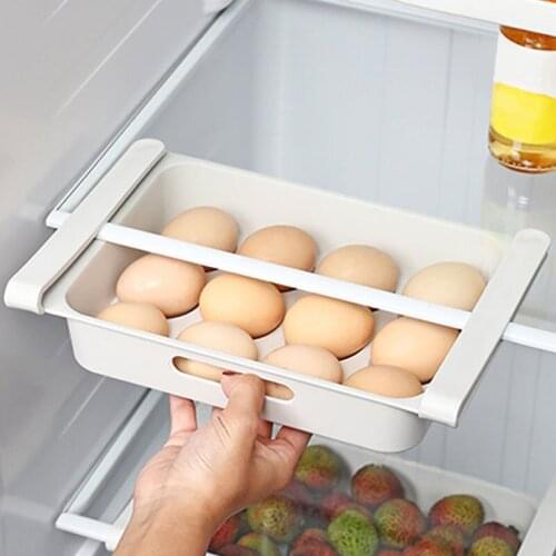 Retractable Adjustable Egg Organizer Storage Rack Box Fridge Freezer Shelf Holder Pull-out Drawer Space Saver Kitchen Organizer