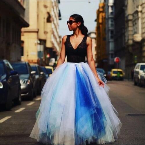 Street Style Mix Color Floor Length Women Tulle Skirts Fashion Female Adult Maxi Skirt Elastic Waistline Ball Gown Formal Skirt
