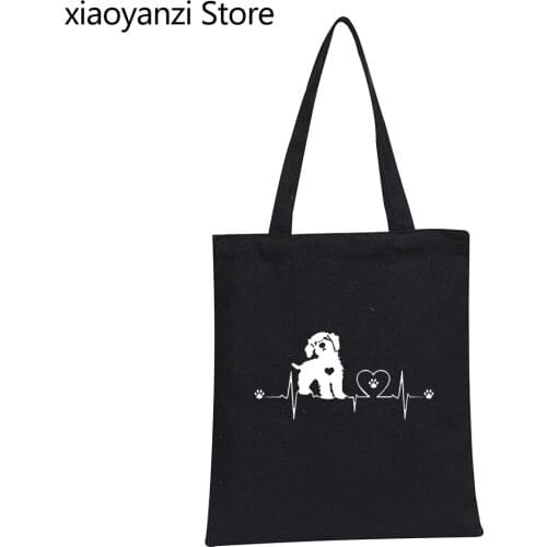 Women Canvas Shoulder Bag Goldendoodle Funny Lovely Heartbeat Dog Lady Handbag Casual Personalized New Design Shopper Bags SL-30