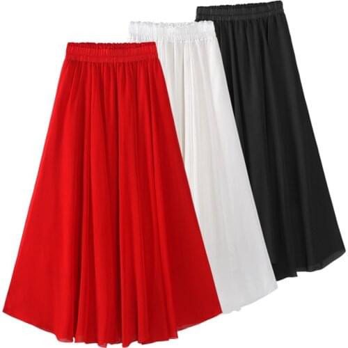 2021 spring/fall Elegant fashion chiffon skirt women Solid Ruffles empire Ankle-Length pleated long A-line skirt for office lady