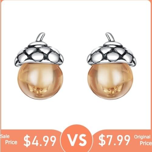 BISAER Fashion 925 Sterling Silver Shining Acorns Earrings Lovely Fruit Shape Stud Earrings for Women Fashion Earrings ECE935