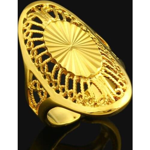 Resizable Ethiopian Gold Ring Women 24k Gold Color Jewelry Wedding Bridal African/Middle East Items Free Box