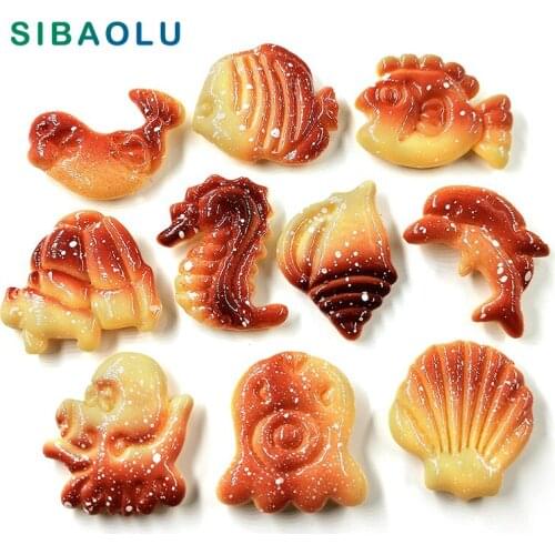 10pcs Artificial biscuit Sea animal cookies decoration mini food model home decor miniature dollhouse decoration DIY accessories