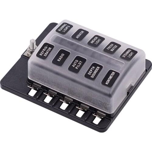 10 Ways 32V Fuse box Holder M5 Stud With LED Indicator Light 1 in 10 out PC waterproof dust cover for Auto Car Boat Marine Trike