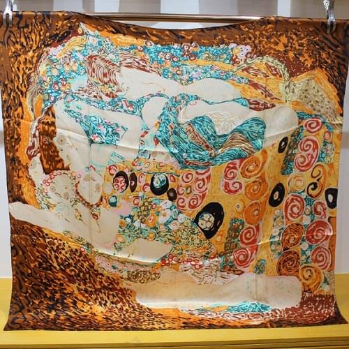 110cm Van Goghs Large Silk Scarf Kiss Women Silk Square Scarf Lady Bandana Head Wraps Shawls Fashion Foulard Female Large Hijab