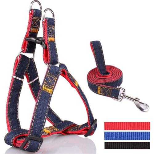2019 New Arrival Hot Sales S L XL Colorful Jean Denim Leash Harness Dog Collar Chain Cat rope belt adjustable collar dogs