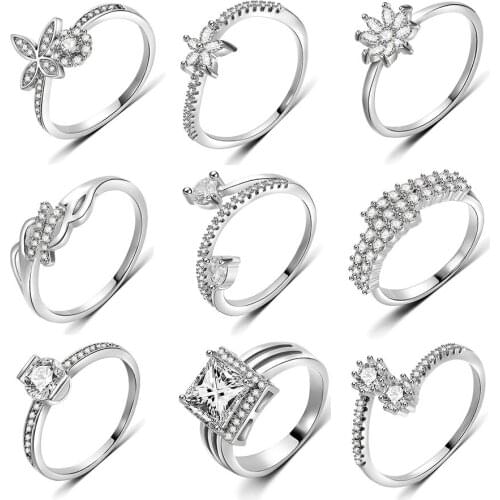 2019 Luxury Fashion Rings Simple Elegant Temperament For Womens Cute Flower Crystals Zircon Rings Jewelry Accessories