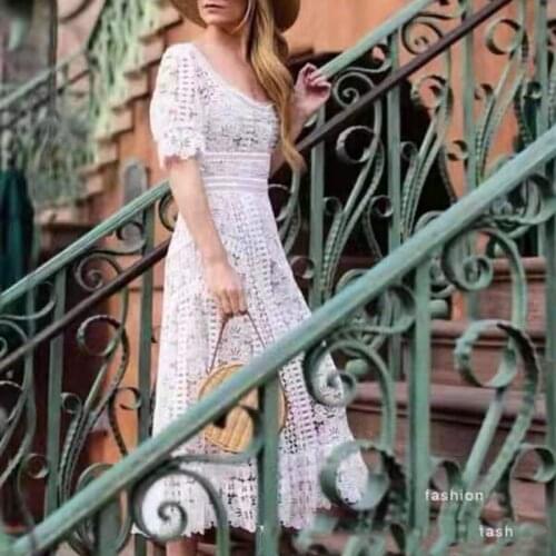 2021 Fashion Design Dress Women Runway New Short Sleeve Lace Ruffles Patchwork Elegant High Quality Dresses