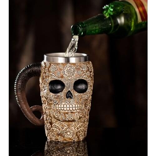 3D Beers Mug with Handle Creatives Skull Flower Cup Vintage Bar Accessories for Drinks Home Party 450ml TS1