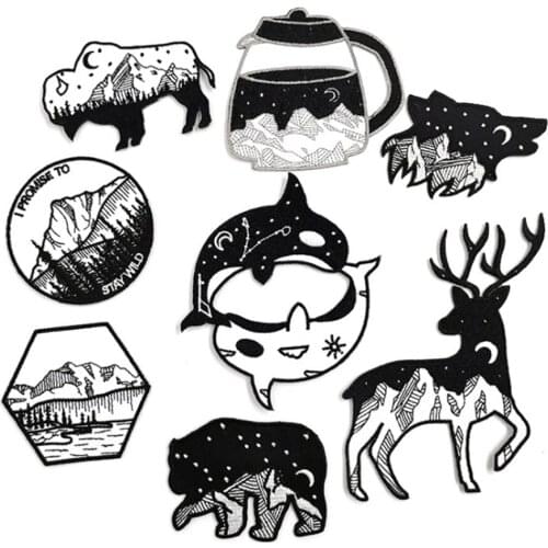 Abstract Style Black And White Embroidery Cloth Stickers Mobile Phone Case Decorated Computer Embroidery Sewing Accessories