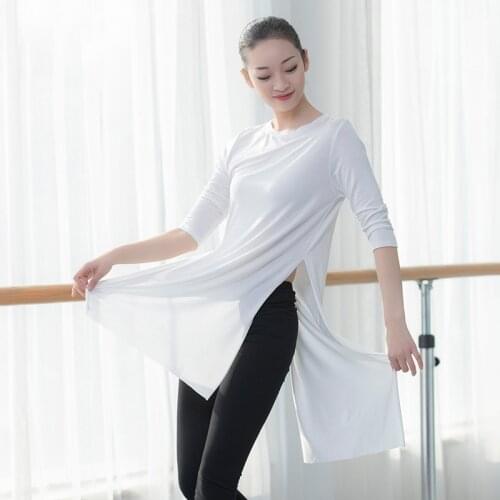 Ballet Women dancewear long T shirt lyrical dance tops women T-shirt hip hop dance tops jazz cotton shirt sports T shirt yoga