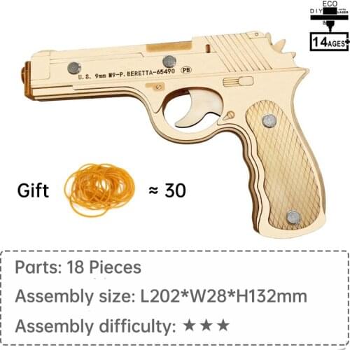 Beretta M9 Semi-auto RUBBER BAND GUN 3D wooden jigsaw toy Wooden toy gun Assemble toy gun wooden puzzle creative toys puzzles