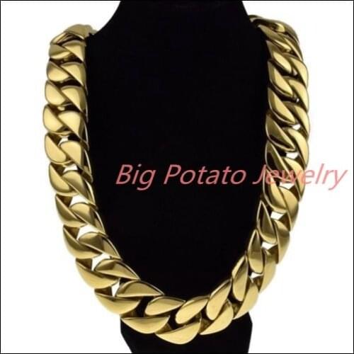 24"/28" Cool Jewelry Huge Heavy Curb Cuban Chain Gold 316L Stainless Steel Mens Necklace 24/31mm Christmas Gift