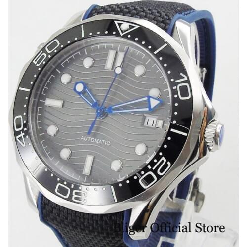 BLIGER Round Sapphire Crystal Mens Watch With Rubber Strap Automatic Movement Ceremic Rotating Bezel Nologo Dial 1mm Wristwatch