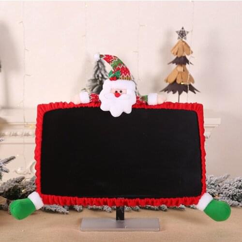 Cartoon Elk Snowman Santa Claus Computer Monitor Cover Christmas Decorations Home Internet Bar Supply Kids Xmas New Year Gift