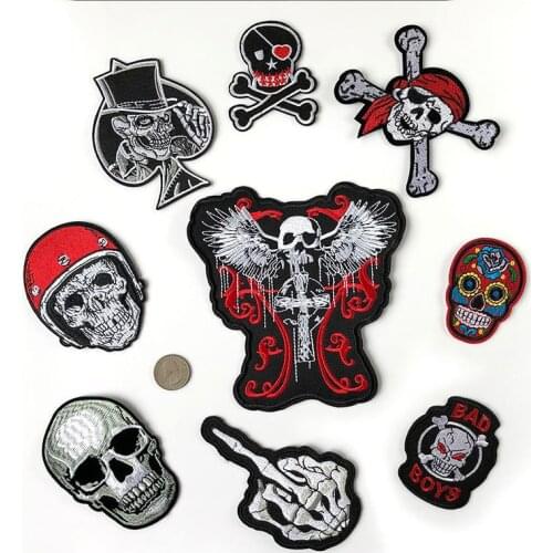 Skull Patches for Clothing Punk Biker Patch Badges Iron On Stickers Cloth Patch Embroidered Decorative DIY Jacket Jeans