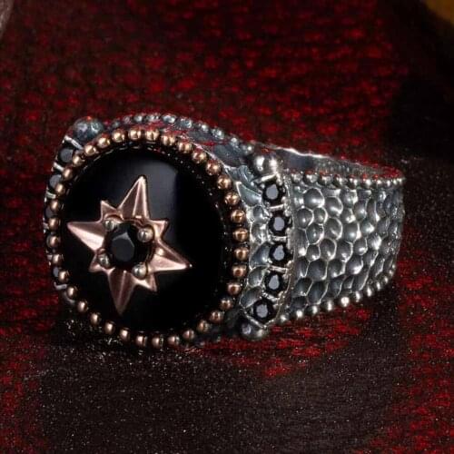 Elegant Ring in 925 Sterling Silver Black Onyx Stone North Star Rings Trendy Gift for Women & Men Rings Free Fine Jewelery