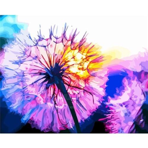 GATYZTORY DIY Painting By Numbers color dandelion Oil Painting Flower HandPainted Home Decor Gift Canvas Drawing