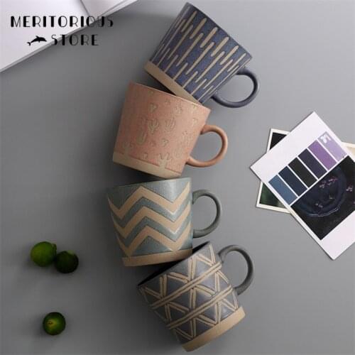 Nordic Ceramic Retro Coffee Mug Creative Simple Office Tea Cup Coarse Pottery Handmade Breakfast Milk Mug Couple Drinkware