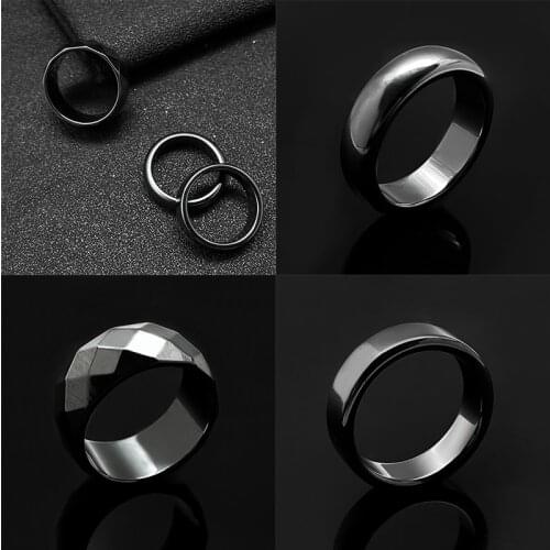 3 Style Natural Stone Hematite Rings for Women Men Fashion Jewelry Smooth Width Flat Couple Simple Gift Flat Wide Black Rings