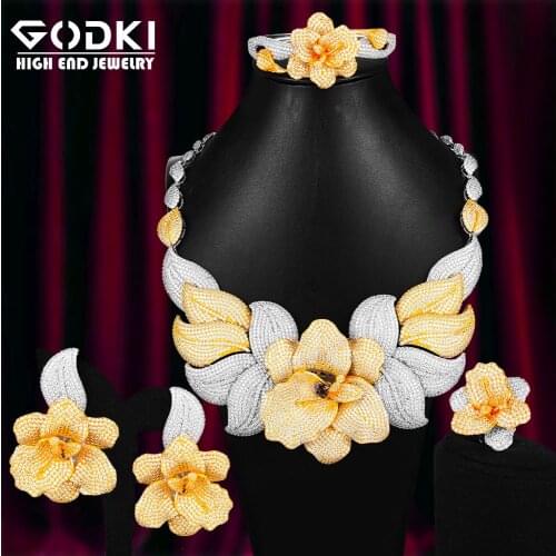 GODKI Super BIG Luxury 4PCS Leaf Flowers Africa Cubic Zirconia Set Jewelry Set For Women Wedding Cubic Zirconia Dubai Bridal Set
