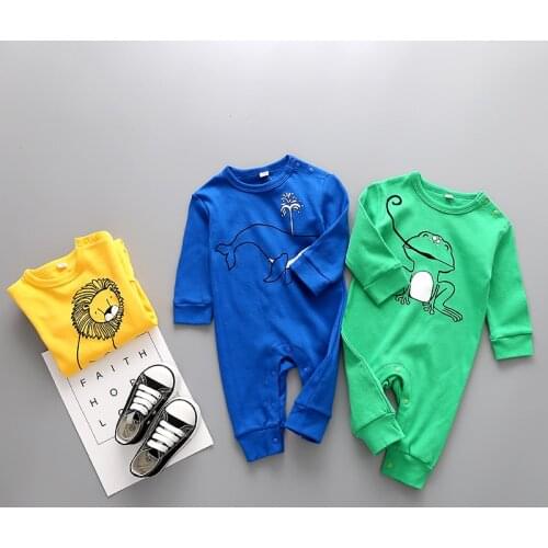 Fashion Spring Autumn Infant Boys Girls Wholesale Cotton Hat Cartoon Animal Frog Lion Dolphin Long Sleeve Jumpsuit