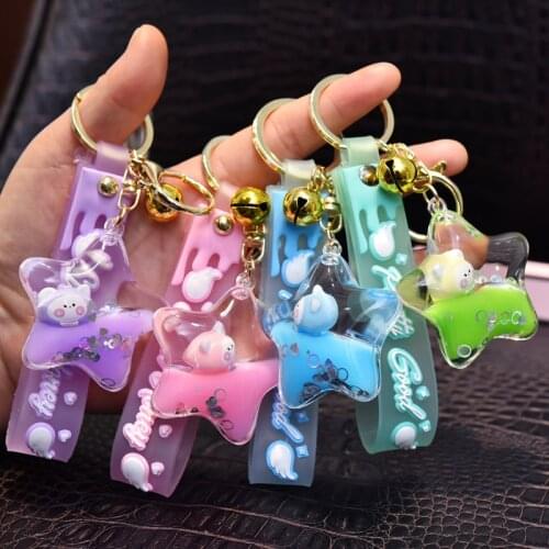 Cartoon Star Quicksand Acrylic Keychain Liquid Floating Doll Into Oil Keyring Backpack Pendant Key Chains Women Couples Gift