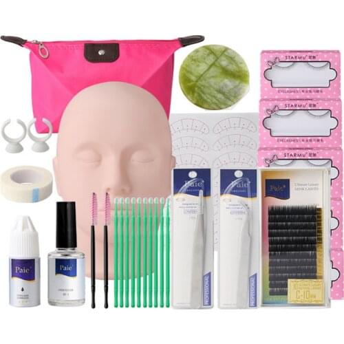 False Eyelash Extension Training Kit Exercise Practice Mannequin Head Set C1FF
